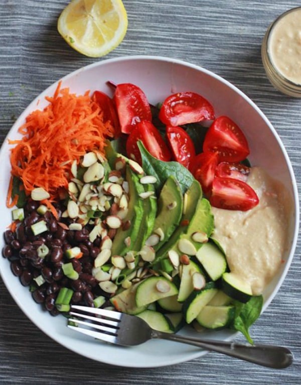 Black Bean and Avocado Power Bowl with Hummus Dressing from thetexitarian.com on foodiecrush.com