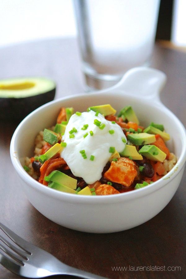 20-Minute Chicken Enchilada Bowls from laurenslatest.com on foodiecrush.com