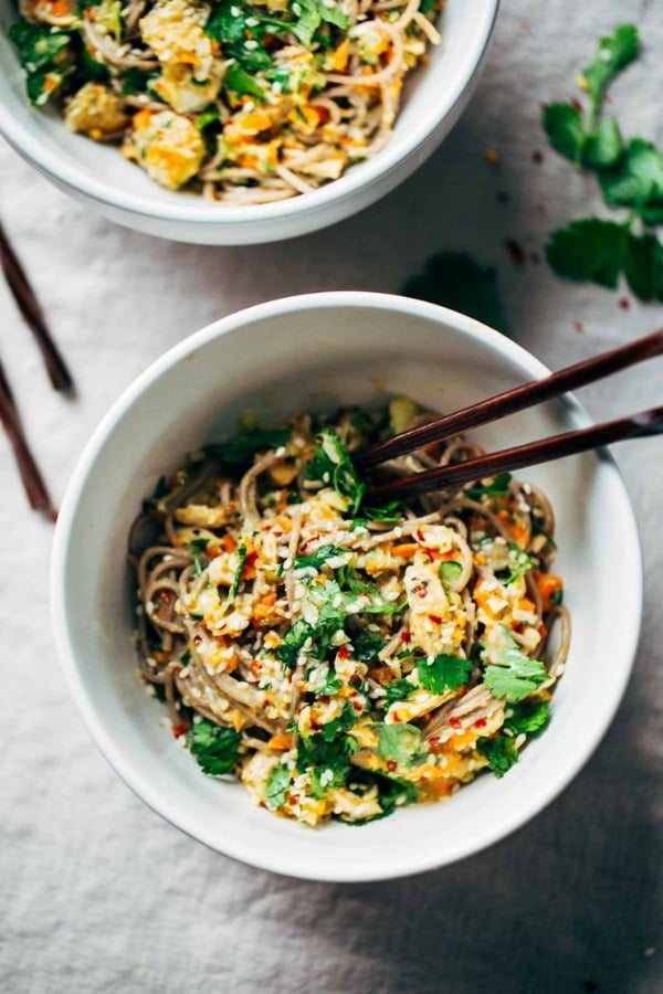 Chopped Chicken Sesame Noodle Bowls from pinchofyum.com on foodiecrush.com