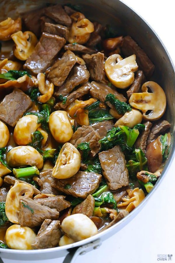 Ginger, Beef, Mushroom & Kale Stir-Fry from gimmesomeoven.com on foodiecrush.com