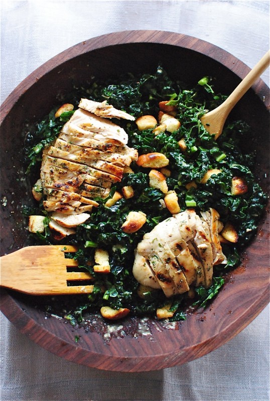 Kale Caesar Salad with Grilled Chicken from BevCooks.com | foodiecrush.com