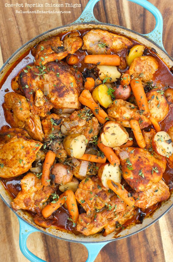 One-Pot Paprika Chicken Thighs from reluctant entertainer.com on foodiecrush.com