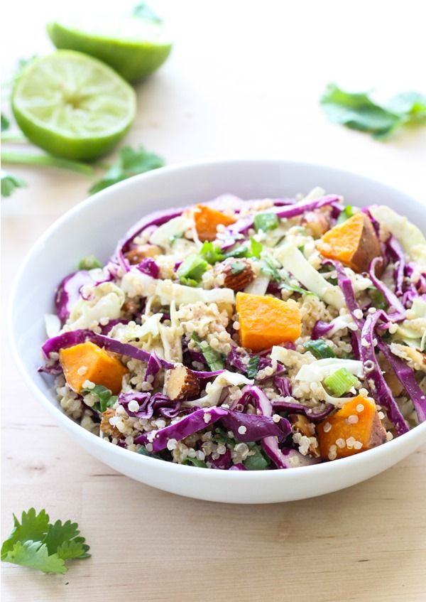 Crunchy Quinoa Power Bowl with Almond Ginger Dressing from makingthymeforhealth.com on foodiecrush.com