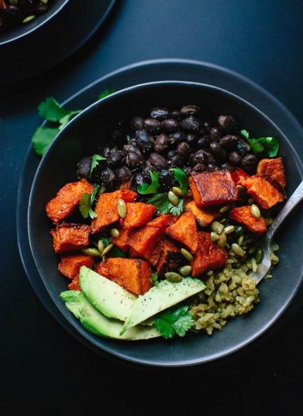 Spicy Sweet Potato & Green Rice Burrito Bowls from cookieandkate.com on foodiecrush.com