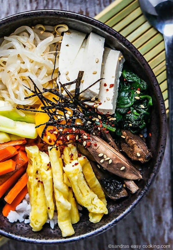 Vegetarian Mixed Rice Bowl-Bibimbap from sandraseasycooking.com on foodiecrush.com