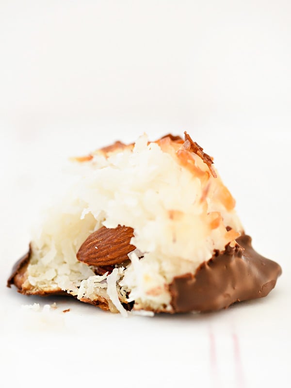 Chocolate Dipped Coconut Macaroons | foodiecrush.com #recipe #coconut #easy #chocolate
