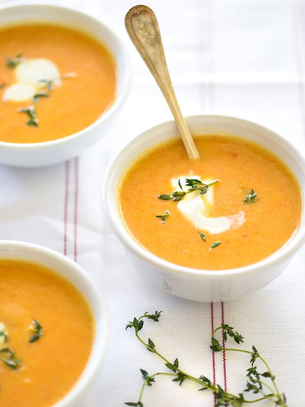 Ginger Carrot Soup made with Greek yogurt | foodiecrush.com 