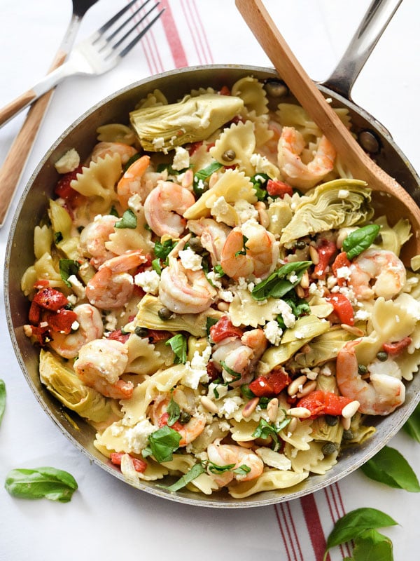 Shrimp Pasta with Roasted Red Peppers and Artichokes | foodiecrush.com 