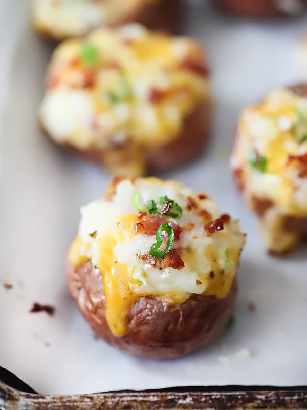Loaded Twice Baked Red Potatoes | foodiecrush.com #easy #recipe #loaded 