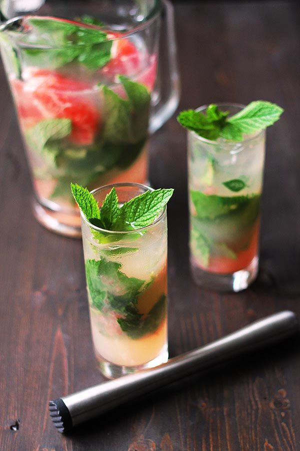 Champagne Grapefruit Pineapple Mojito from cookswithcocktails.com on foodiecrush.com