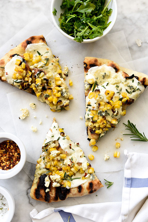 Charred Corn and Rosemary Grilled Pizza | foodiecrush.com #recipes #dough #easy #onthecob