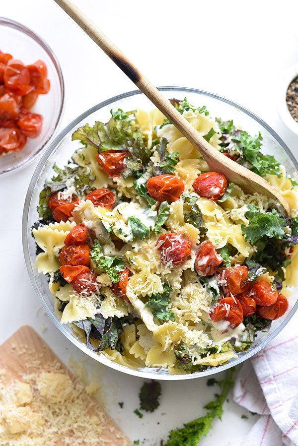 Kale Caesar Pasta Salad | foodiecrush.com 