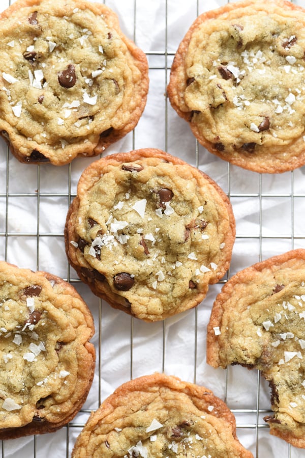 Milk Bar Salted Chocolate Chip Cookies on wire cooling rack