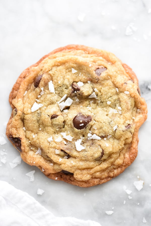 homemade Chocolate Chip Cookie topped with flaked salt