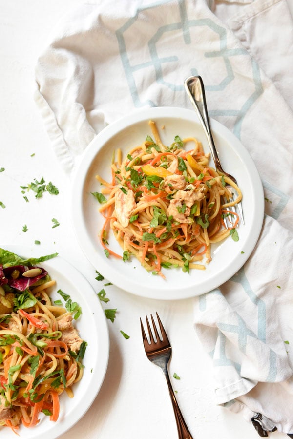 Peanut Noodles With Chicken | foodiecrush.com #Thai #easy #recipe #cold #withchicken #sesame #healthy