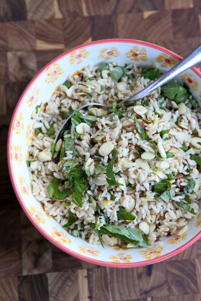 Toasted Almond Herbed Rice from aggieskitchen.com on foodiecrush.com 