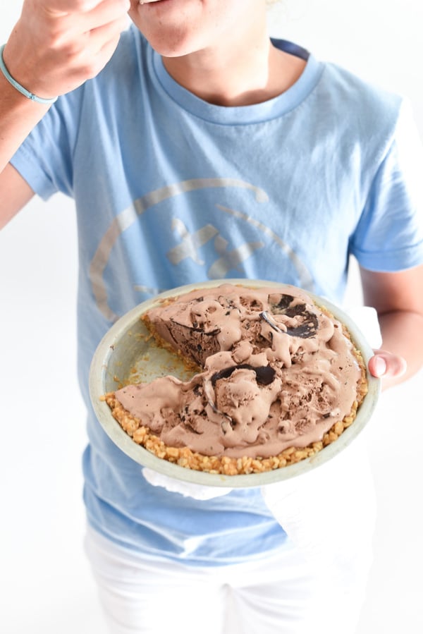 4 Ingredient Ice Cream Pie with Peanut Butter Krispie Crust | foodiecrush.com 