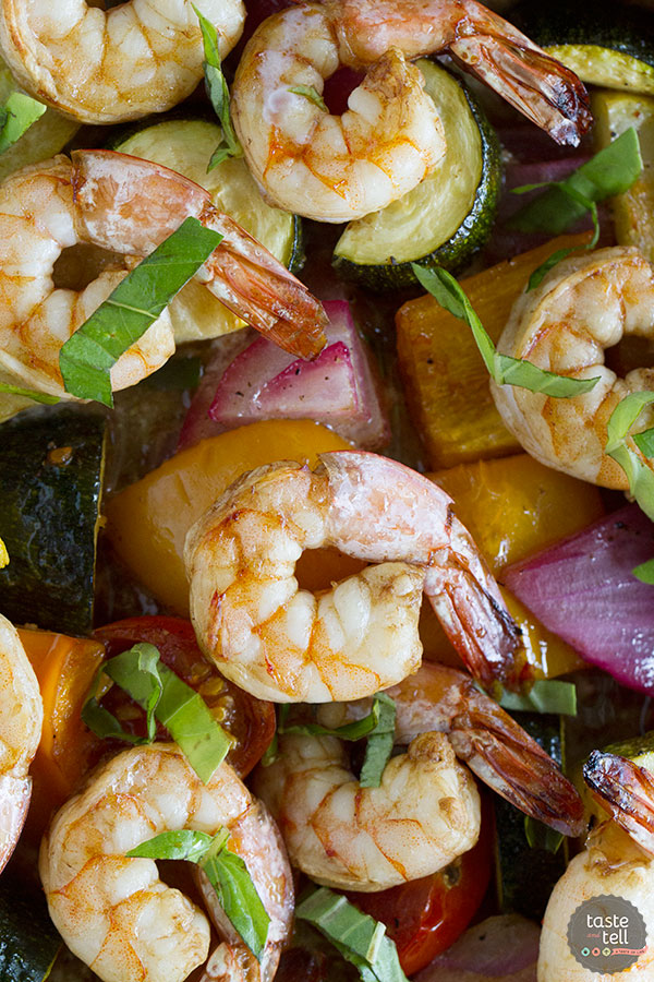 Sheet Pan Balsamic Shrimp and Summer Vegetables Taste and Tell Blog | foodiecrush.com 
