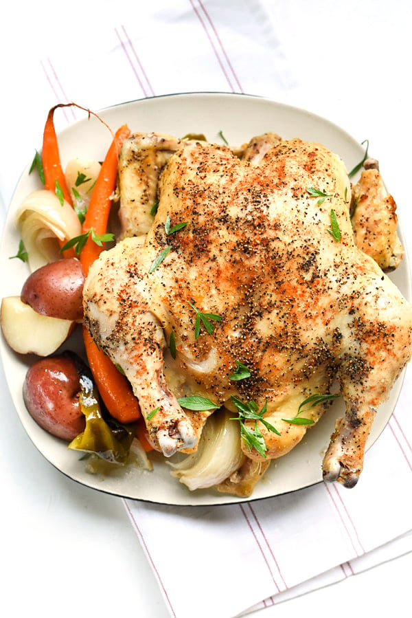 Crockpot Whole Chicken | foodiecrush.com #recipes #easy #andpotatoes #crockpots #withvegetables #healthy