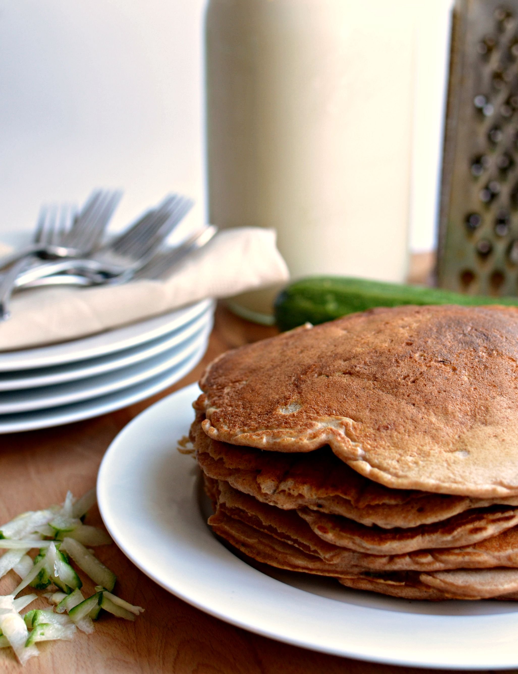 Healthy Whole Grain Zucchini Bread Pancakes by Bless This Mess | foodiecrush.com 