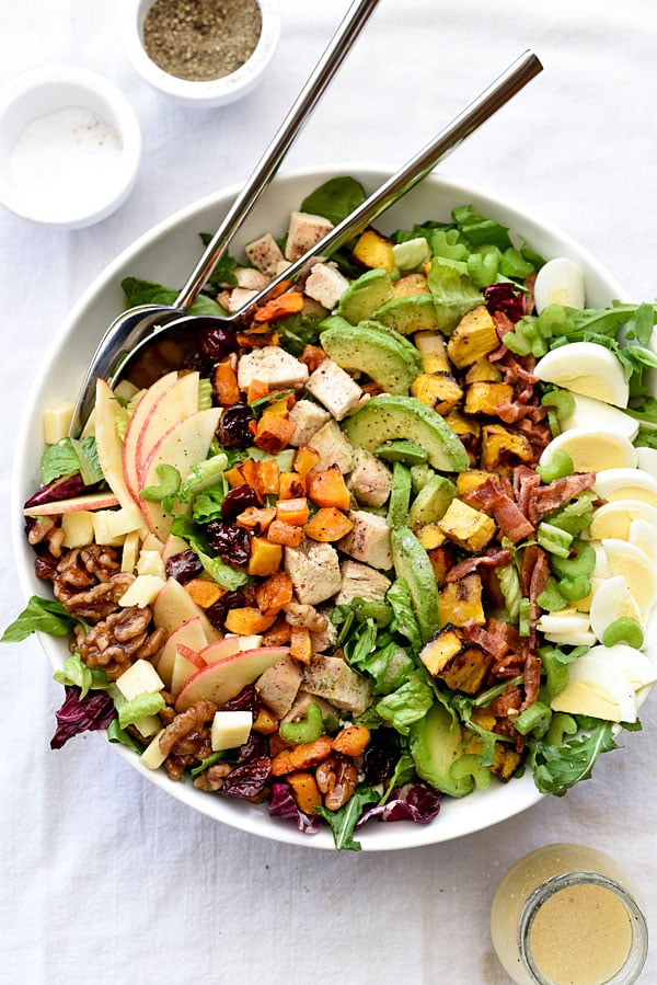 Fall flavors meet Cobb salad with candied walnuts and bacon #salad #squash #bacon #recipe #avocado