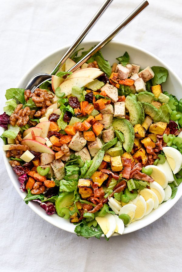 Autumn Cobb Salad | foodiecrush.com #recipes #dressing #apples #easy #healthy #butternutsquash #chicken #harvest