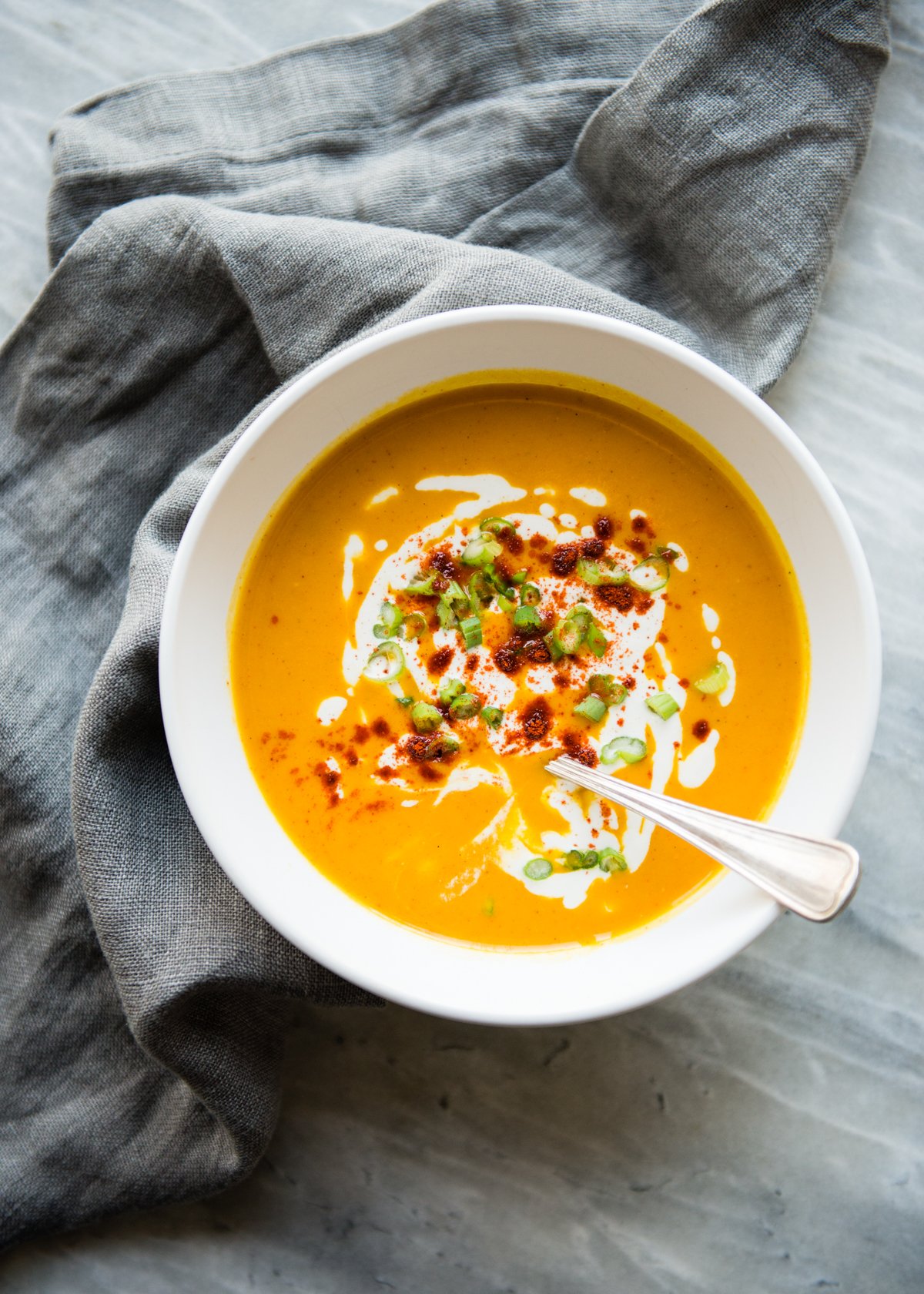 Roasted Red Pepper and Sweet Potato Soup by Cafe Johnsonia | foodiecrush.com 