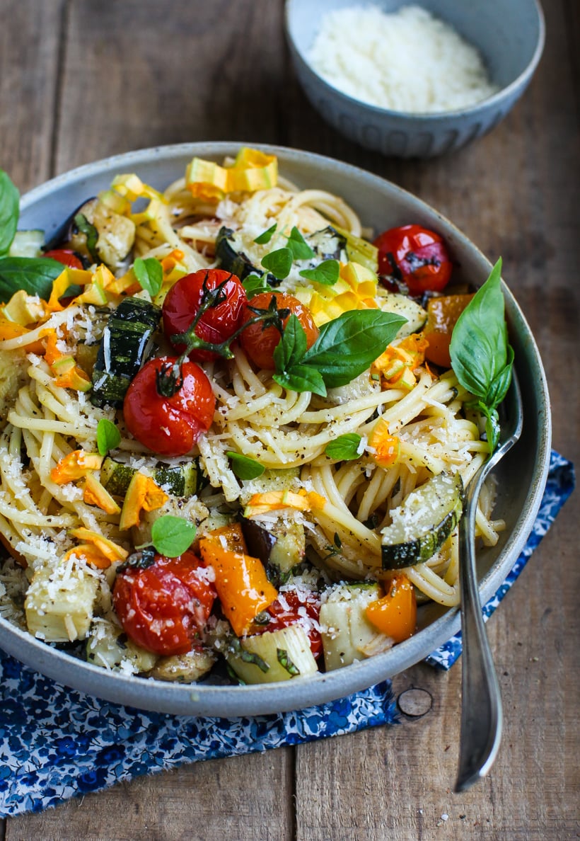Easy Roasted Vegetable Spaghetti by Simple Bites | foodiecrush.com 