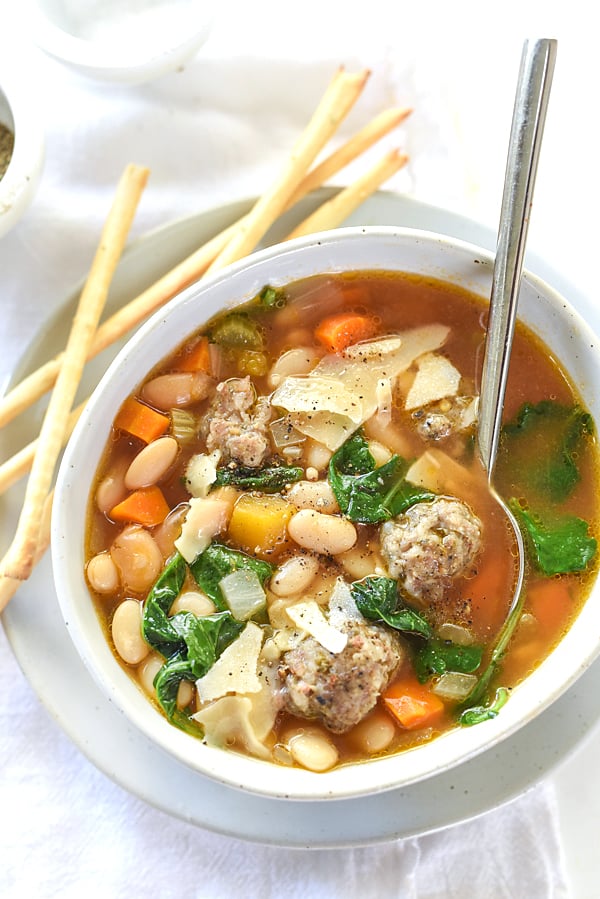 Slow Cooker Tuscan White Bean Soup | foodiecrush.com #withkale #crockpot #slowcooker #spinach #withsausage #recipe