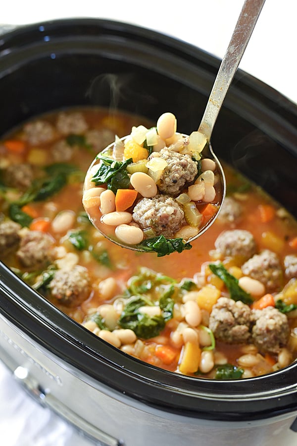 Slow Cooker Tuscan White Bean Soup | foodiecrush.com