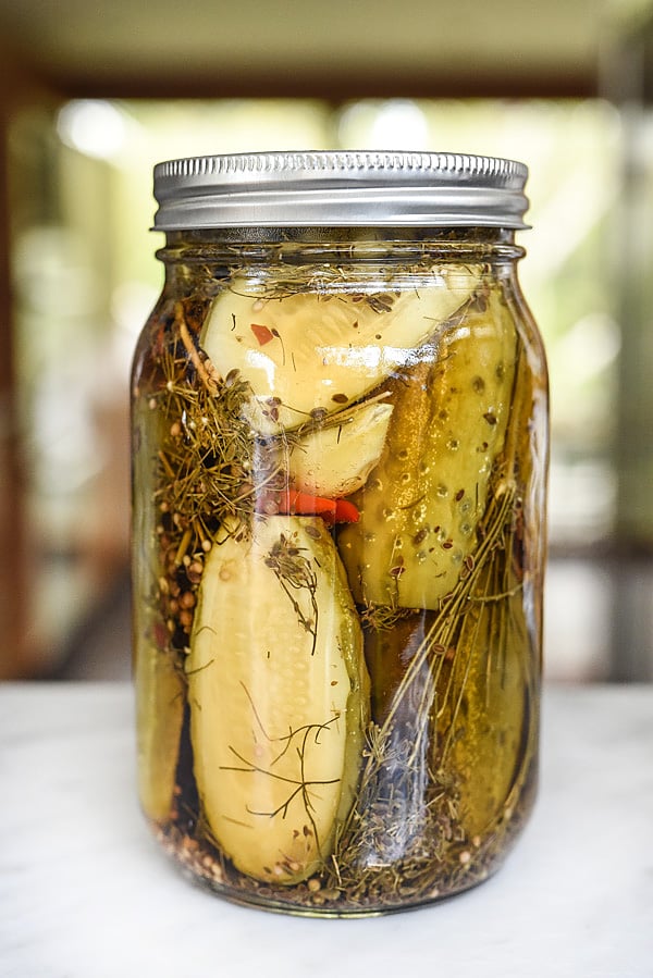 jar of homemade spicy pickles