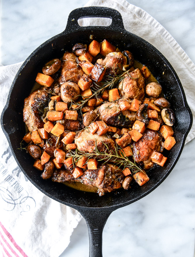 Cider Braised Chicken with Butternut Squash and Portobello Mushrooms from How Sweet It Is on foodiecrush.com 