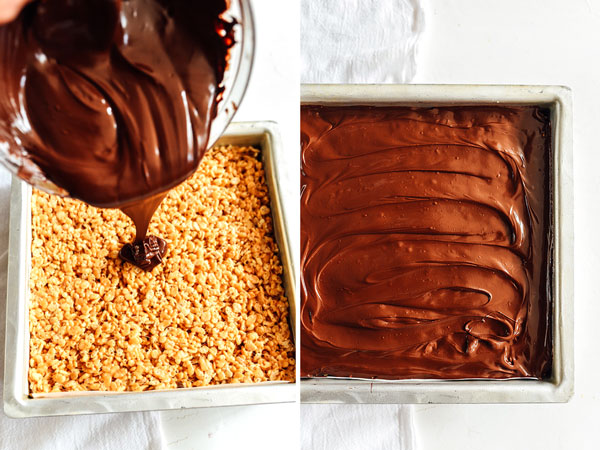 Salted Chocolate Peanut Butter Krispie Treats are a super easy dessert | foodiecrush.com