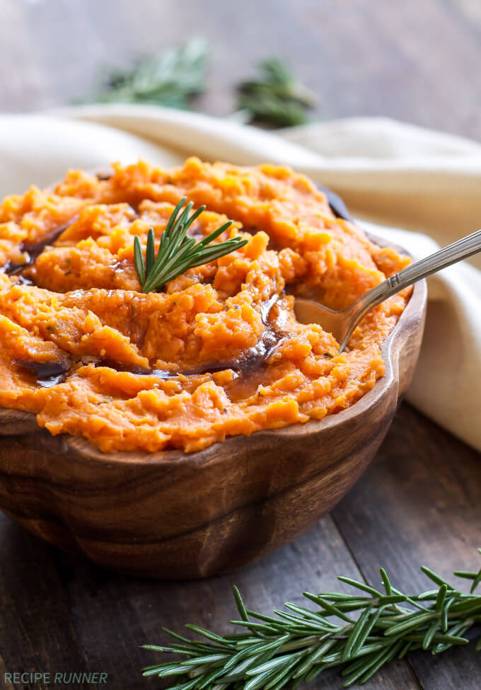 Brown Butter and Rosemary Mashed Sweet Potatoes from A Spoonful of Flavor on foodiecrush.com 