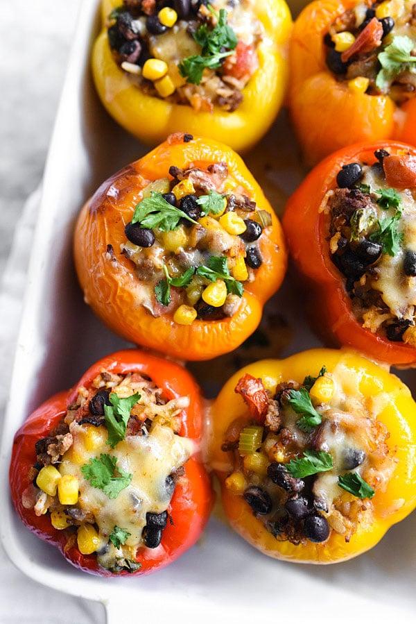 Southwestern Stuffed Peppers | foodiecrush.com #beef #easy #healthy #recipe 