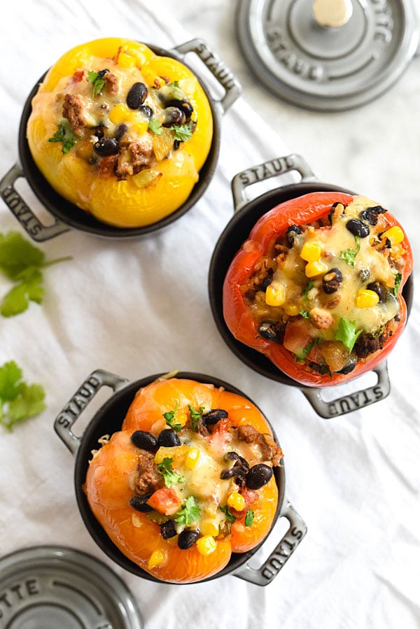 Multi-color peppers make the Southwest flavors of this recipe a healthy family favorite dinner | foodiecrush.com 