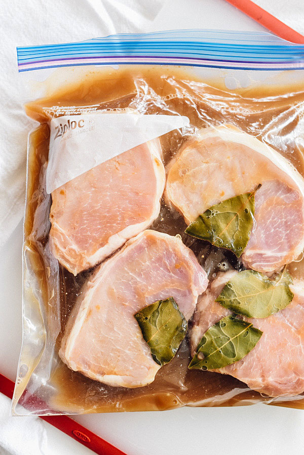 pork chops in plastic bag with brine meant for baked stuffed pork chops