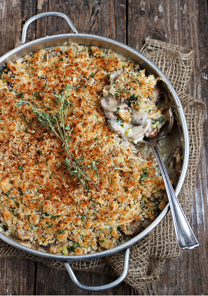 Creamy Mushroom, Leek and Gruyere Gratin from Seasons and Suppers on foodiecrush.com 