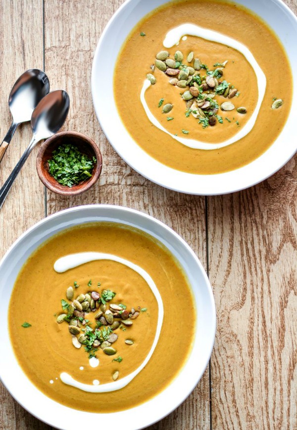 Slow Cooker Spicy and Creamy Pumpkin Soup with Cashew Cream from cookingandbeer.com on foodiecrush.com