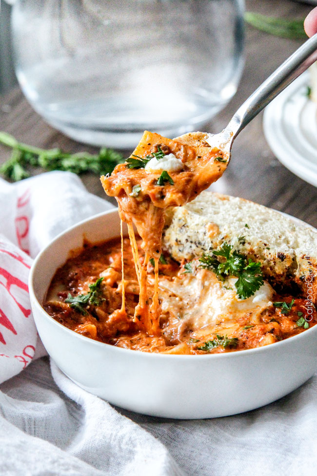 One Pot Lasagna Soup from Carlsbad Cravings on foodiecrush.com