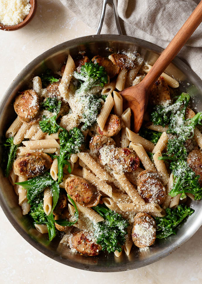 Whole Grain Pasta with Broccoli and Chicken Sausage from Fork Knife Swoon on foodiecrush.com 