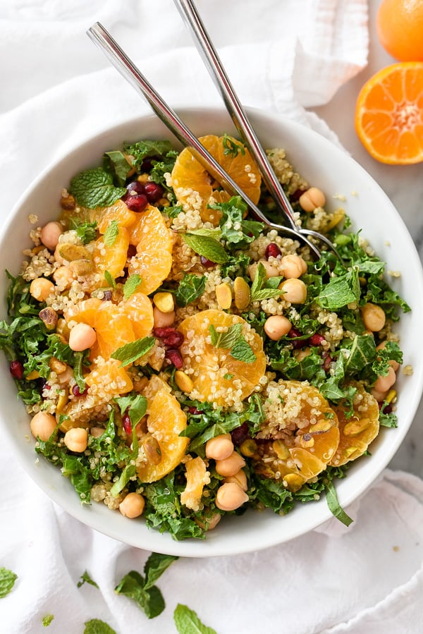 Quinoa and Kale Protein Salad | foodiecrush.com #quinoa #kale #healthylunches #dinners #recipe #protein