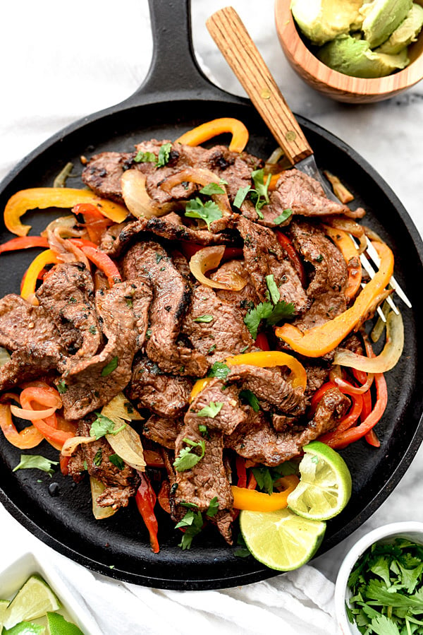 The Best Steak Fajitas in cast iron skillet