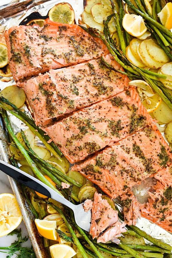 Mustard Salmon Sheet-Pan DInner | foodiecrush.com