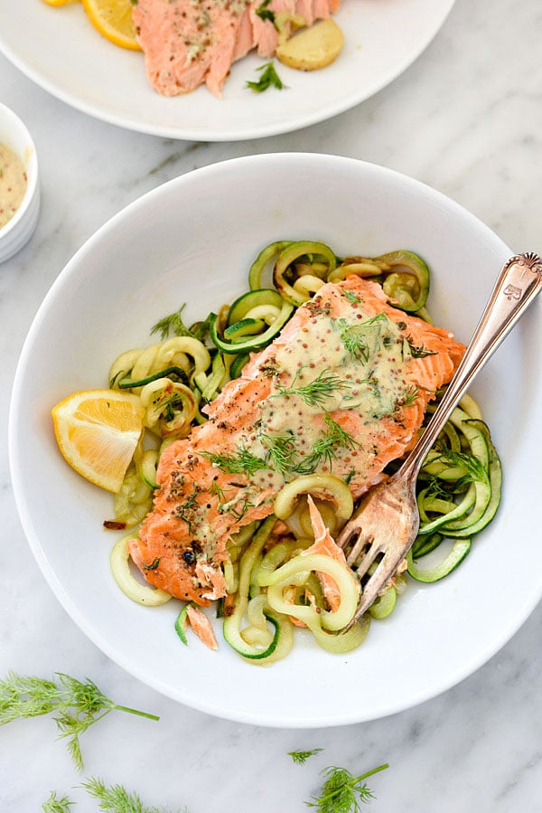 Mustard Salmon Zucchini Noodles | foodiecrush.com