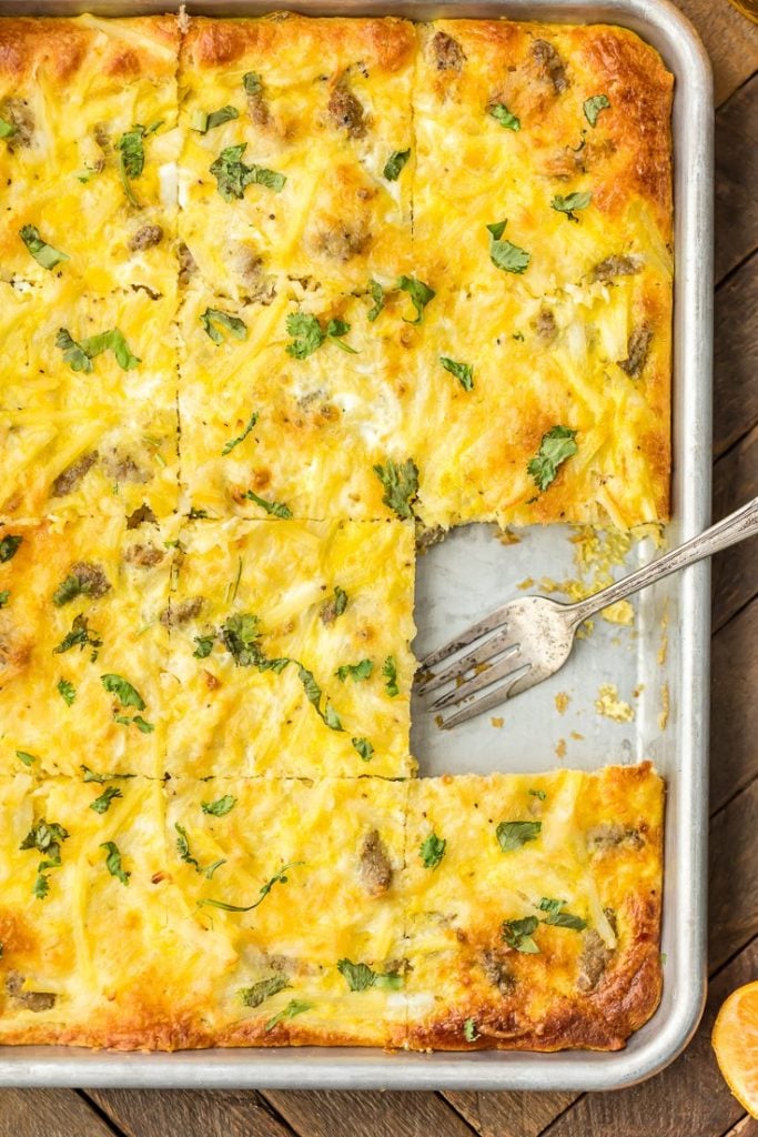 Sheet Pan Breakfast Pizza from The Cookie Rookie on foodiecrush.com 