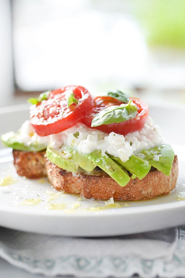 Caprese Avocado Toast | foodiecrush.com #breakfast #recipe #healthy #simple #lunch