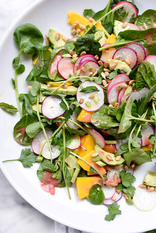 Mango and Avocado Salad on foodiecrush.com #recipe #dressing #vegans #glutenfree