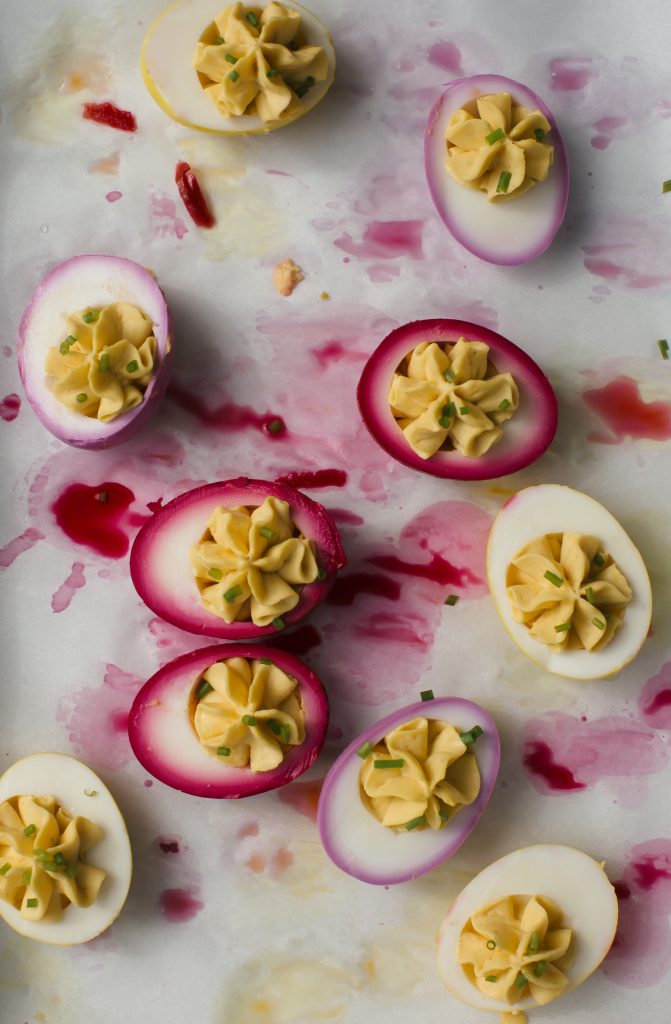 Naturally Dyed Deviled Eggs on foodiecrush.com