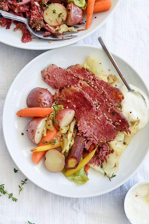 Slow Cooker + Instant Pot Corned Beef and Cabbage | foodiecrush.com #crockpot #recipe #slowcooker #easy #instantpot